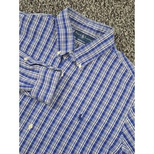 Ralph Lauren Custom Fit Button Down Shirt Mens XL Blue Plaid‎ Long Sleeve